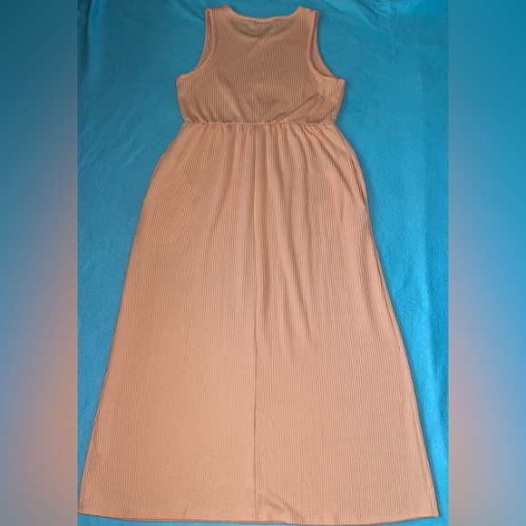 WANDERING DREAMS rib knit maxi tank dress 2 pockets peach stretchy NEW size L - Picture 2 of 8